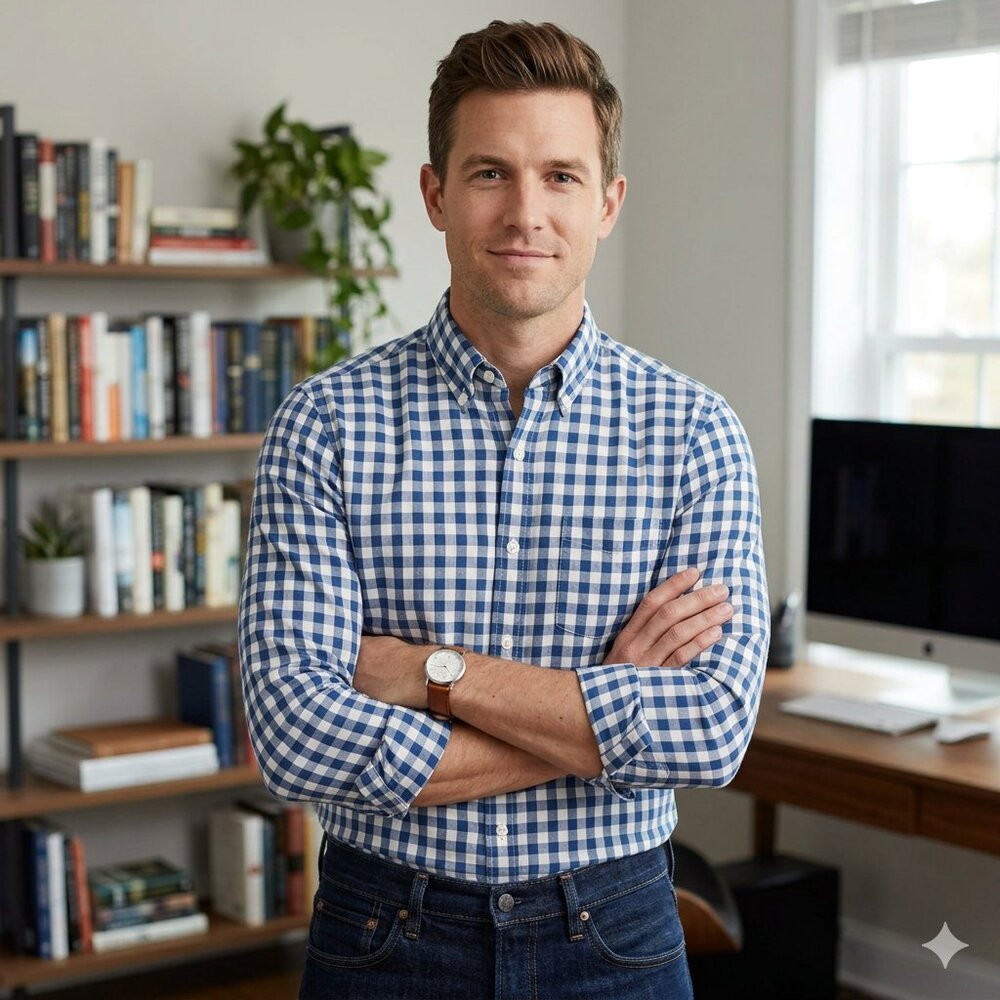 J.CREW Men's Blue White Gingham Buttoned Down Slim Flex Washed Shirt Size M NWoT